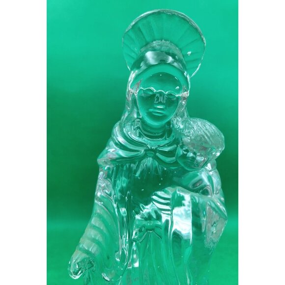 Virgin Mary & Child Statue 8" Tall Religious Clear Glass Figurine Spiritual Gift - Picture 2 of 8